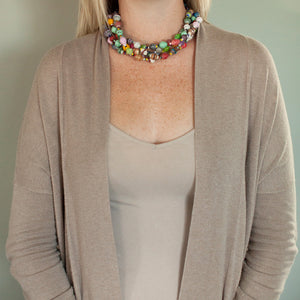 JustOne's multicoloured beaded necklace handmade in Uganda